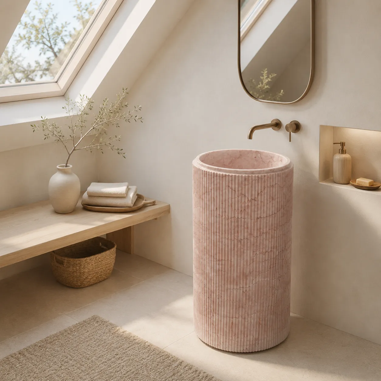 AI generated bathroom scene — attic skylight bathroom